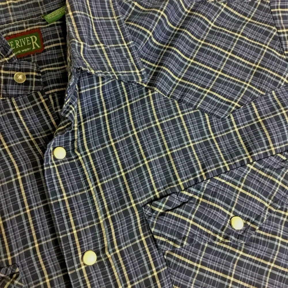 Stone River Adventure Wear Mens XLT Blue Plaid Western Pearl Snap Shirt SS - Picture 7 of 8
